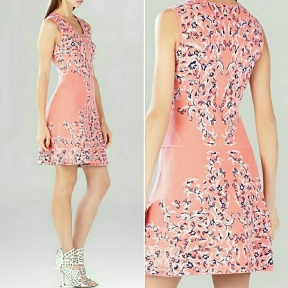 BCBGMaxAzria Wilma Floral Knit Jacquard Dress Pink Size XSmall Floral Sweater - Picture 1 of 7